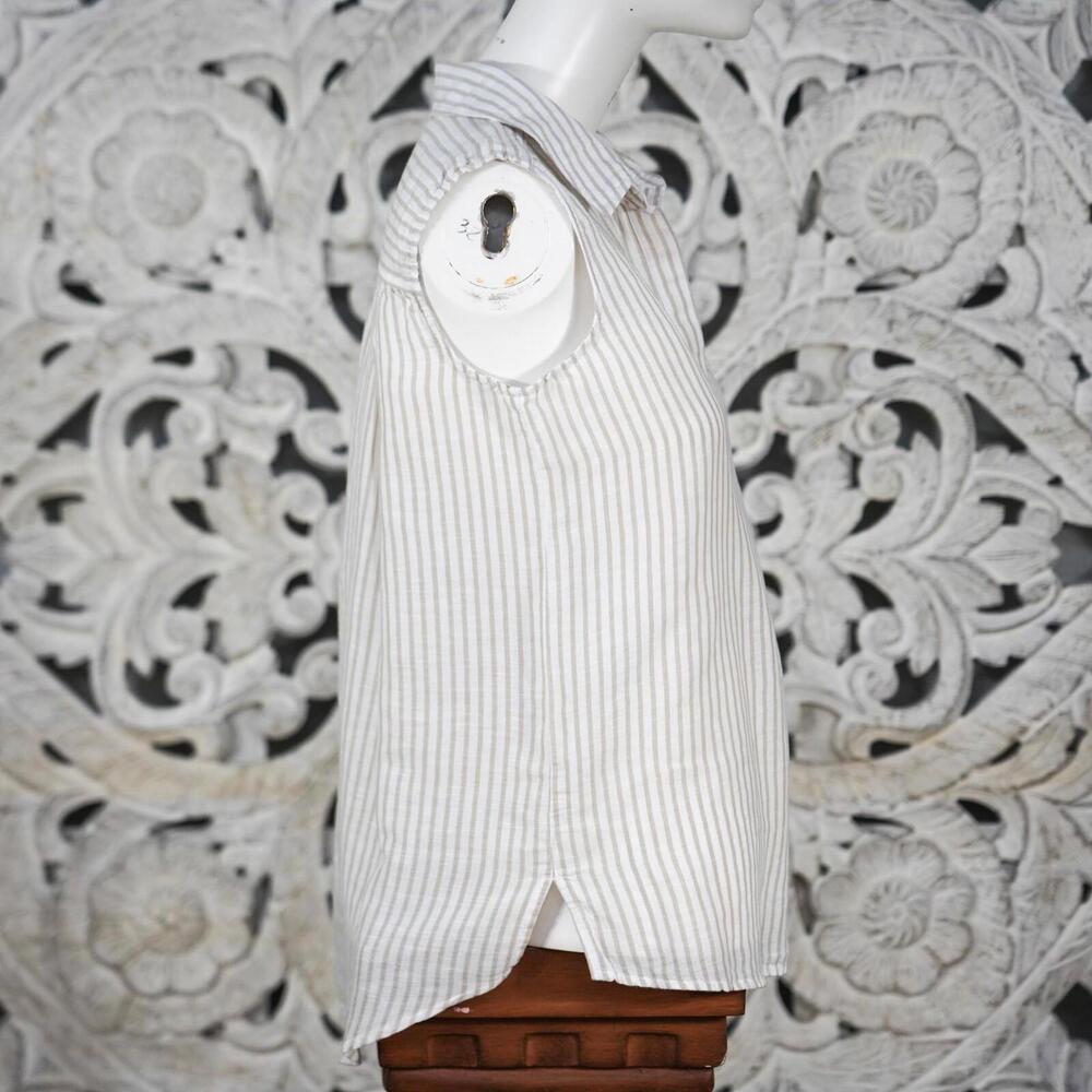 Style & Co Women's XS Beige White Stripe Linen Cotton Sleeveless Blouse India - Picture 7 of 8
